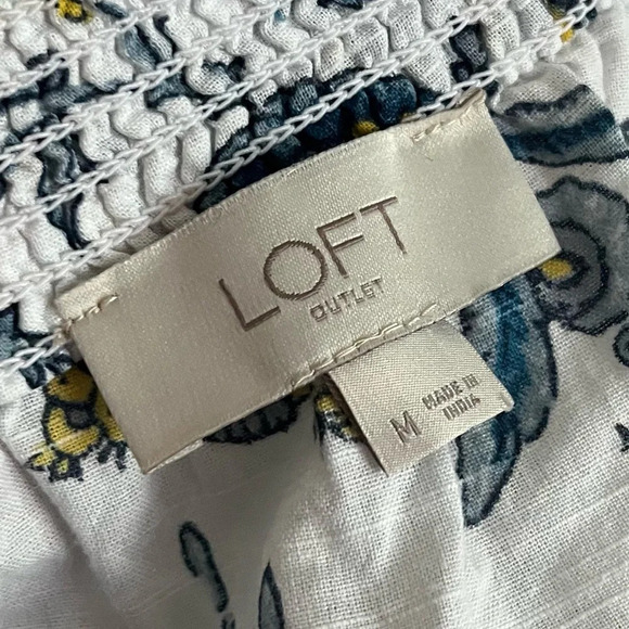 Loft • White Blue Yellow Off The Shoulder Cotton Blouse - Picture 5 of 5